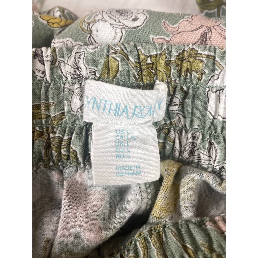 Cynthia Rowley Green Floral Linen Blend Wide Leg Pants Womens Large - Picture 4 of 10